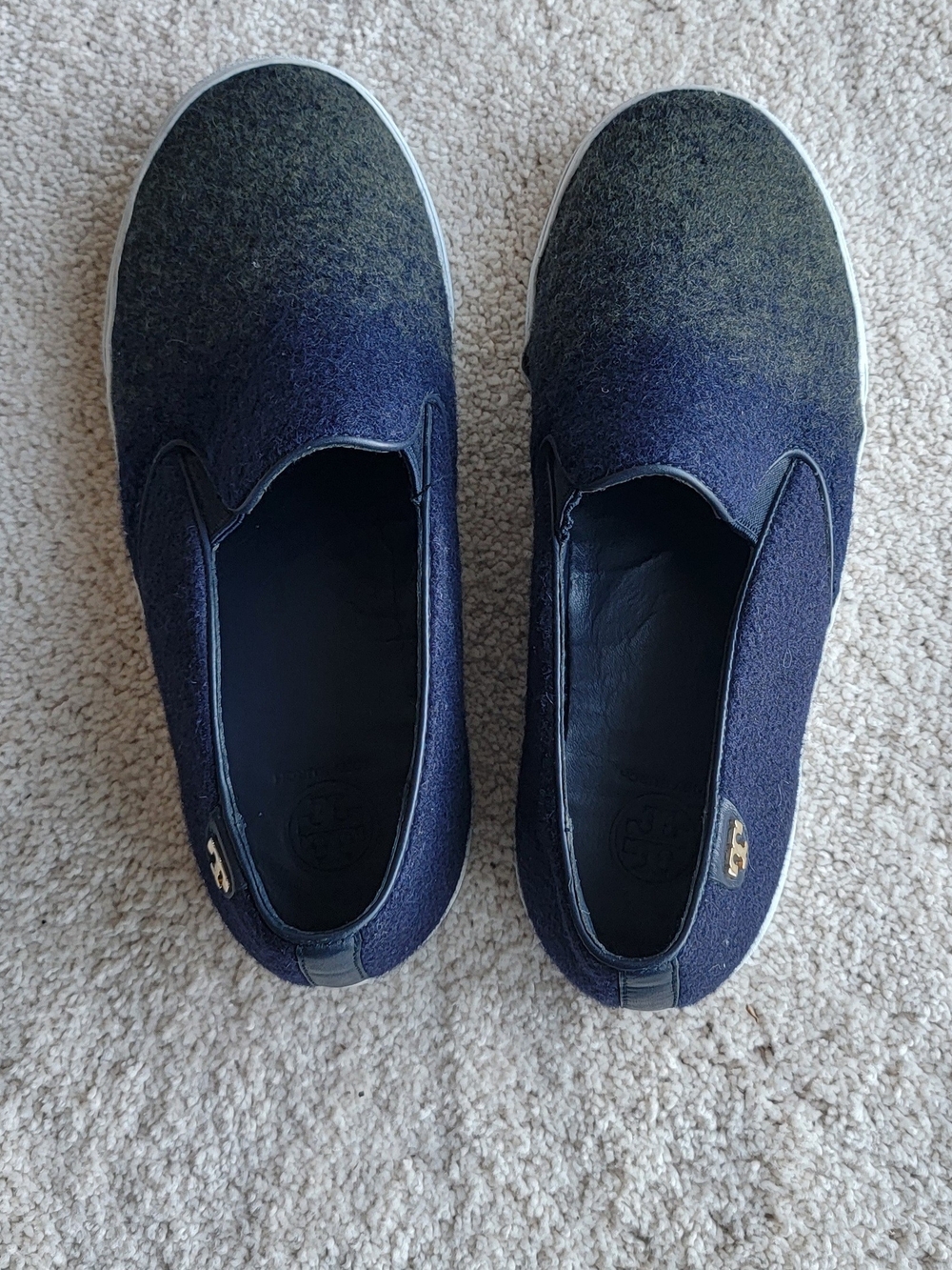 Tory Burch Rudi Stardust Navy and Olive Slip-On Ombre Wool Sneakes Sz 8.5